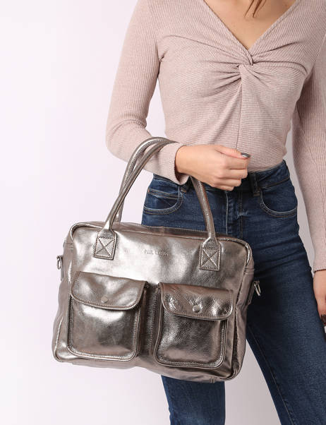 Sac Le Dandy A4 Cuir Paul marius Argent vintage S vue secondaire 1