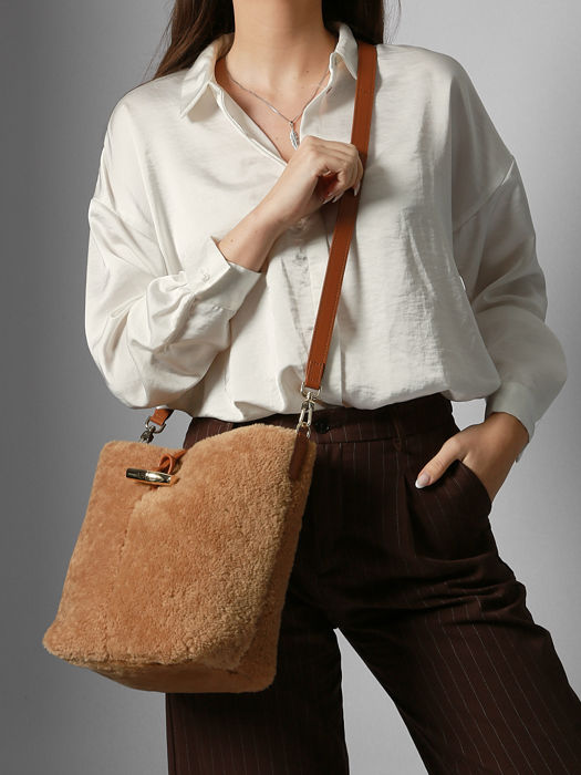 Longchamp Le roseau shearling Messenger bag Brown